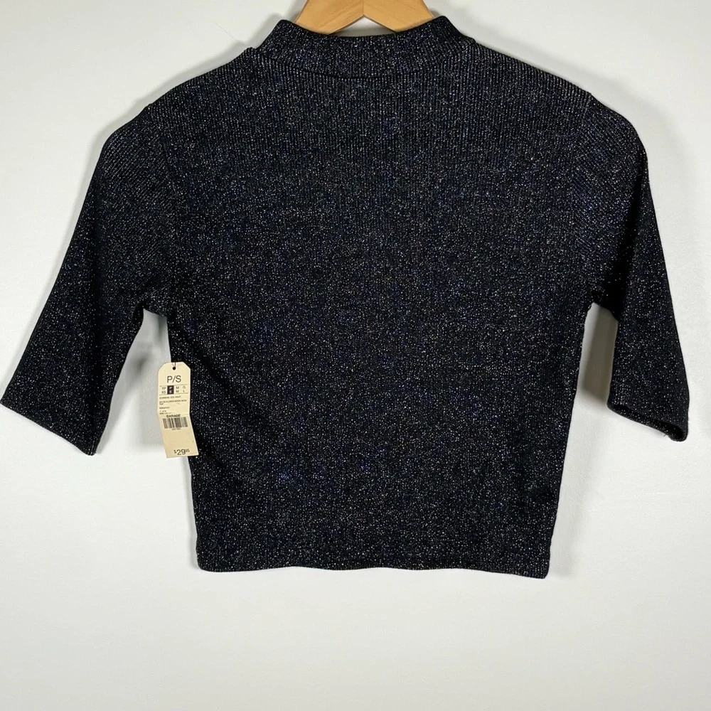 NWT Garage Women’s Mock Neck Shimmer Top, Size Small, Metallic Black, Luxe Feel - Picture 2 of 6